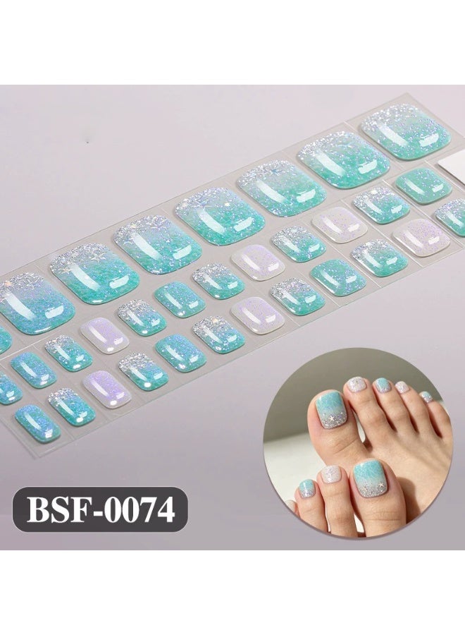 New No-Lamp Gel Toe Nail Wraps – Sparkle Glitter UV-Free – 32 Strips + File & Stick – Easy DIY Pedicure