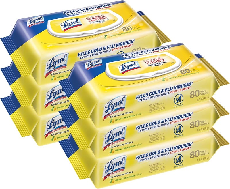 Lysol مناديل تعقيم هاندي باك، برائحة الليمون وزهرة الليمون، 480 قطعة - Image 1