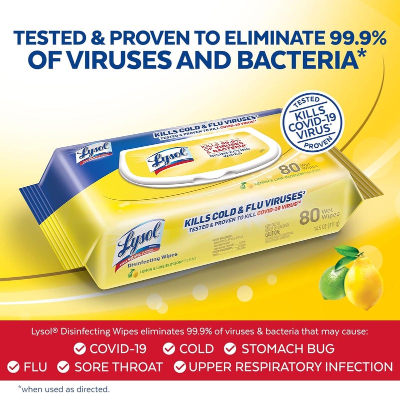 Lysol مناديل تعقيم هاندي باك، برائحة الليمون وزهرة الليمون، 480 قطعة - Image 3