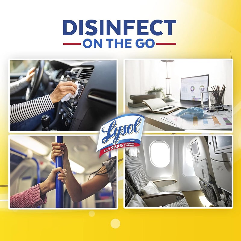 Lysol مناديل تعقيم هاندي باك، برائحة الليمون وزهرة الليمون، 480 قطعة - Image 4