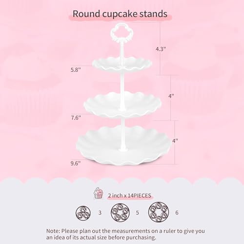 NWK Pack of 10 NWK Dessert Stand Set with 2X Large 2-Tier and 2X Large 3-Tier Cupcake Stands, 4 x Appetizer Trays, 2 x Cake Pop Stands, for Birthday Baby Shower Party Decorations - Image 3