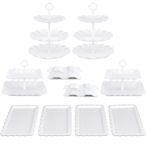NWK Pack of 10 NWK Dessert Stand Set with 2X Large 2-Tier and 2X Large 3-Tier Cupcake Stands, 4 x Appetizer Trays, 2 x Cake Pop Stands, for Birthday Baby Shower Party Decorations - Image 2