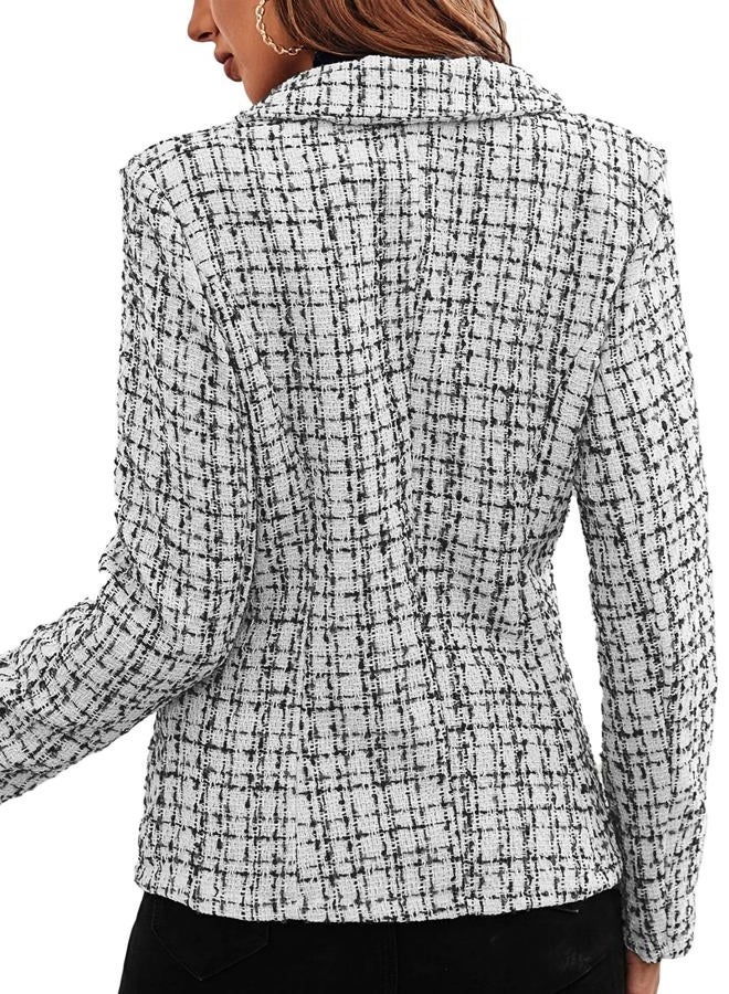 Mina Self 2025 Fall Tweed Blazers for Women Plaid Double-Breasted Petite Cardigan Jackets Cute Winter Coats with Pockets, Brown, M - Image 2