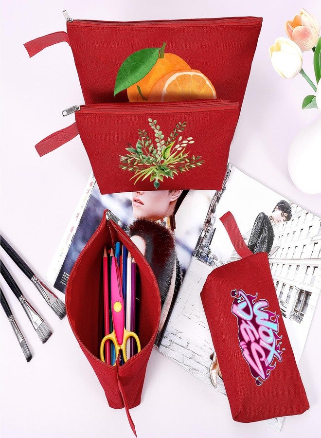 Sinzip 10 Pieces Cotton Canvas Makeup Bag with Bottom and Strap, Multi-Purpose Cosmetic Bag with Zipper Travel Toiletry Pouch, Blank DIY Craft Bag (Red, M) - Image 3