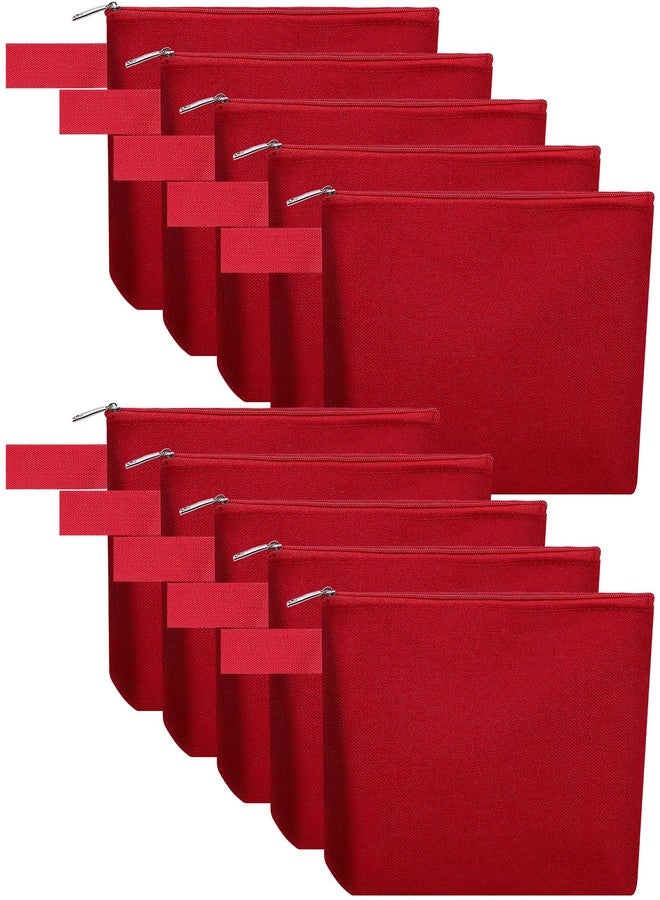 Sinzip 10 Pieces Cotton Canvas Makeup Bag with Bottom and Strap, Multi-Purpose Cosmetic Bag with Zipper Travel Toiletry Pouch, Blank DIY Craft Bag (Red, M) - Image 1