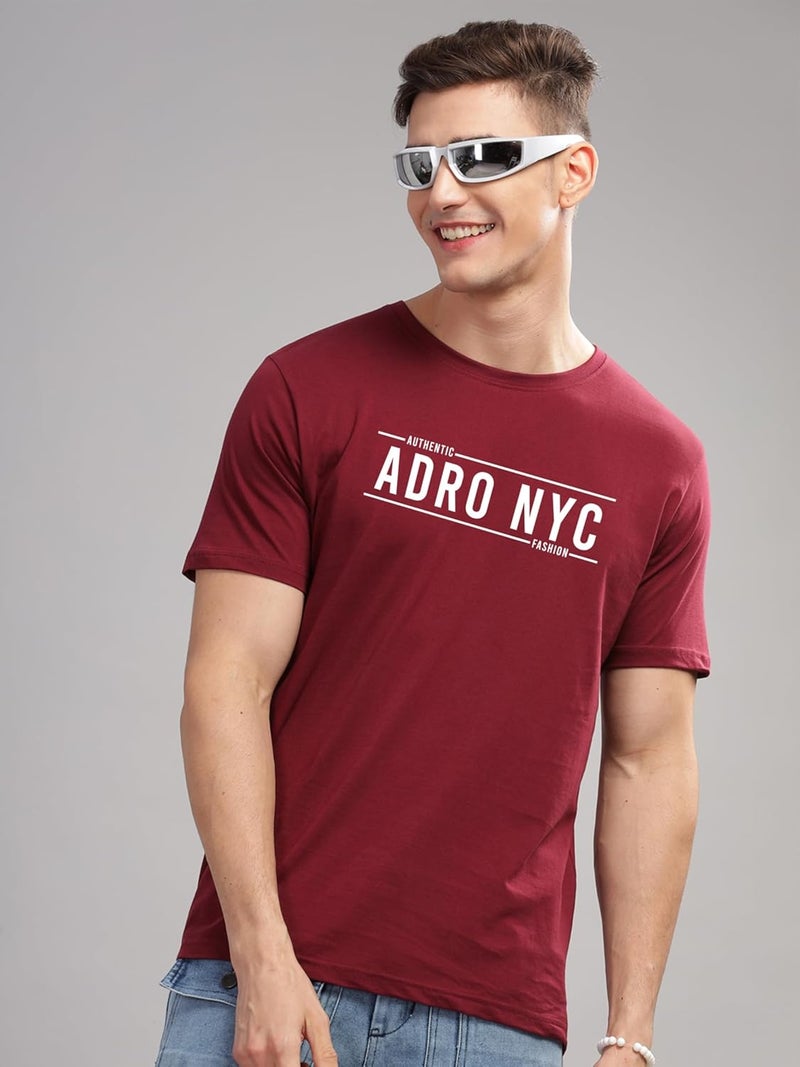 ADRO Men's Premium Cotton Graphic Printed T-Shirt - Maroon Crew Neck Tee - Image 5