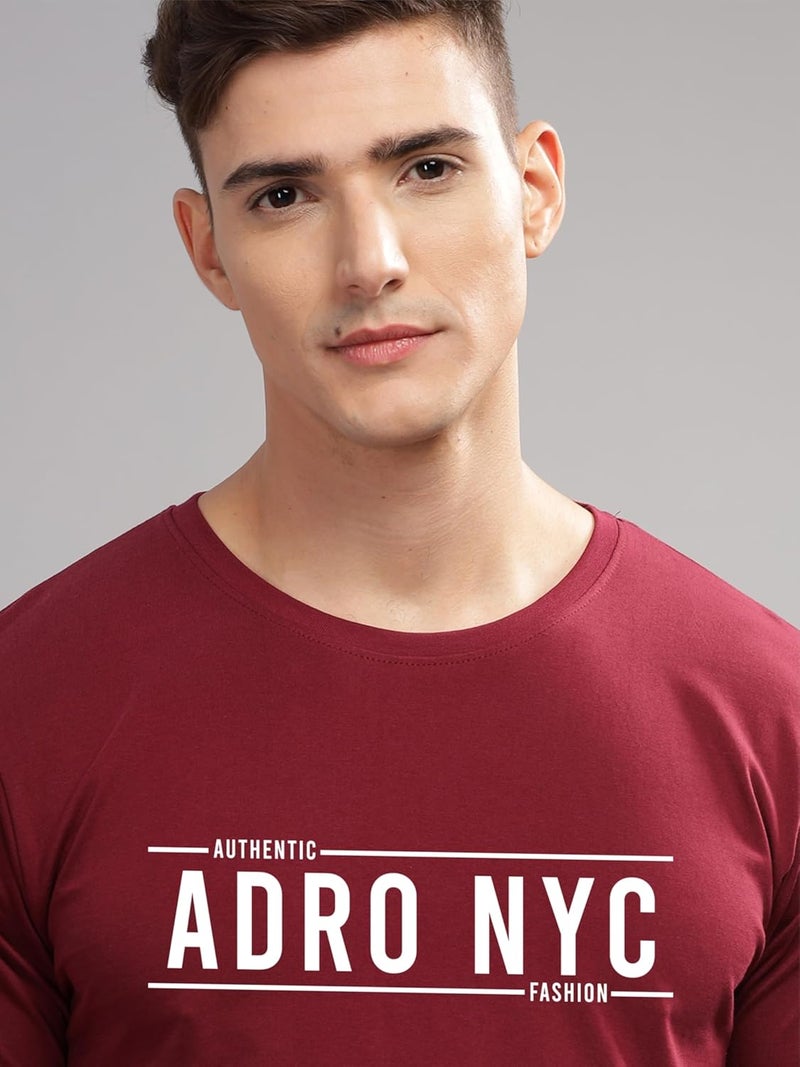 ADRO Men's Premium Cotton Graphic Printed T-Shirt - Maroon Crew Neck Tee - Image 2