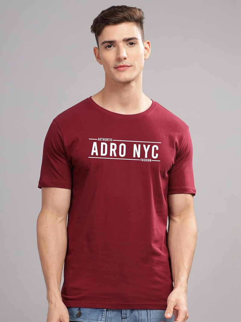ADRO Men's Premium Cotton Graphic Printed T-Shirt - Maroon Crew Neck Tee - Image 3
