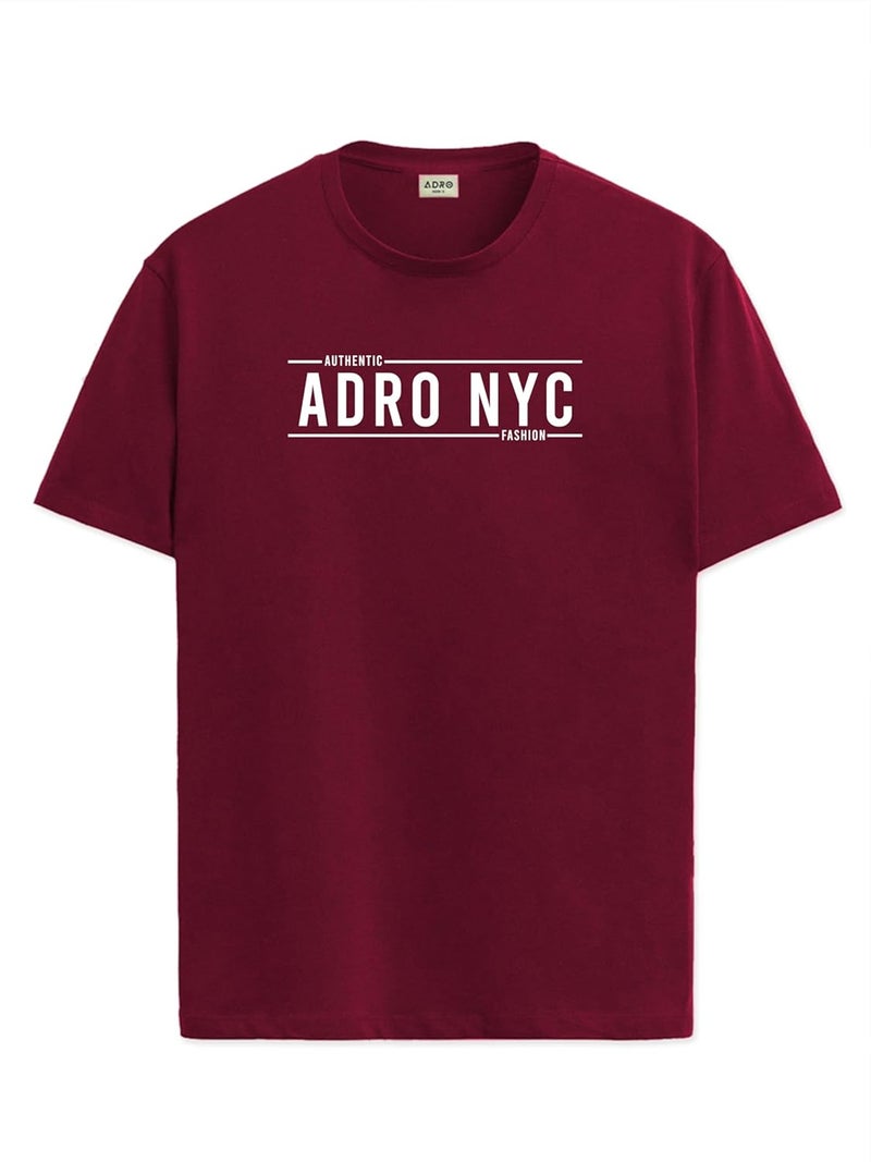 ADRO Men's Premium Cotton Graphic Printed T-Shirt - Maroon Crew Neck Tee - Image 1