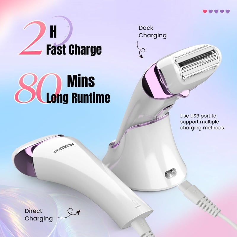 pritech - Electric Shaver for Women, Cordless, USB Rechargeable for Legs, Arms, Underarms and Bikini - Image 5