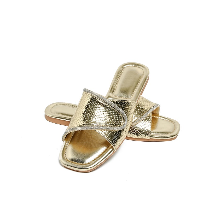 Bohemian Style 2025 New Women''s Sandals with Rhinestones, Fashionable Beach Soft-Soled Versatile Flat Slippers for Outdoor Use - Image 3