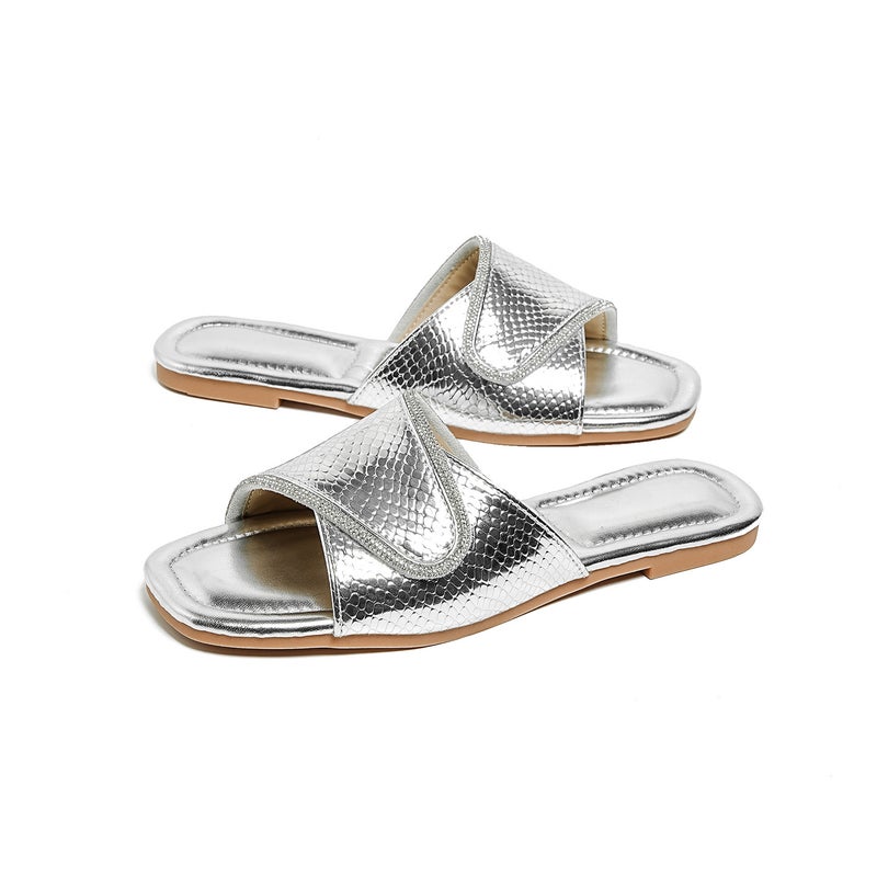 Bohemian Style 2025 New Women''s Sandals with Rhinestones, Fashionable Beach Soft-Soled Versatile Flat Slippers for Outdoor Use - Image 4