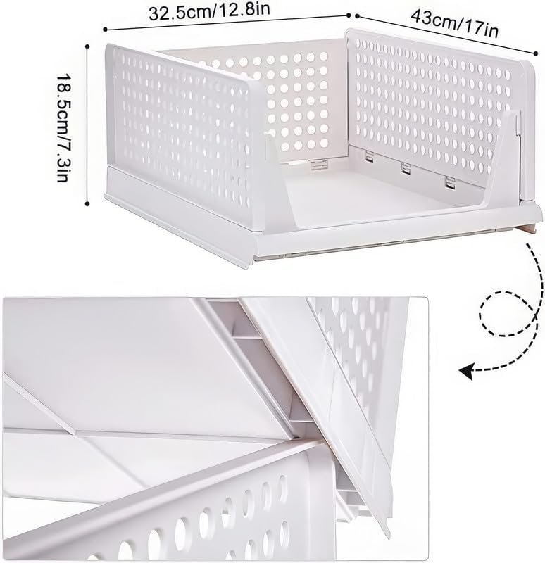 KWER Plastic 5 Pieces Clothes for Wardrobe Cupboard for Clothes Foldable and Stackable Closet Drawer Organizer for Clothes, Almirah Space Organizer (Pack of 5), White - Image 3
