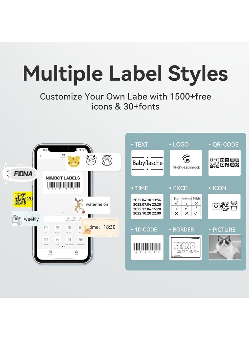 NIIMBOT B1 Label Maker Machine, Bluetooth Label Printer Thermal Label Sticker Printing Size 20-50mm Compatible with iOS & Android for Retail, Office, Supermarket - Image 3