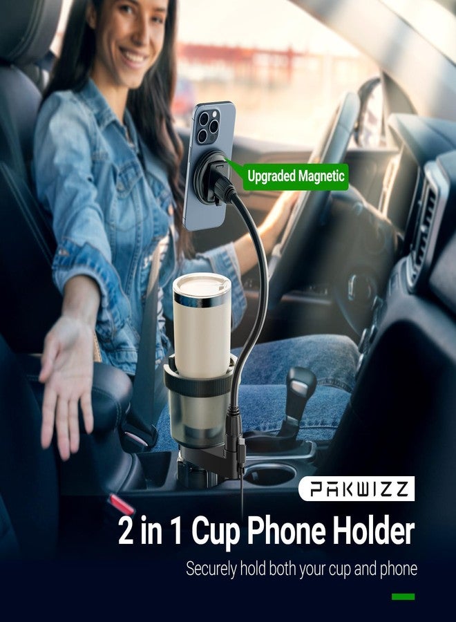 PakWizz 2-in-1 Car Cup Holder Expander for Phone MagSafe, Cup Holder Phone Mount for Car with Adjustable Base, Compatible with Yeti 20/26/30 oz, Hydroflask 32/40 oz, Large Bottles in 2.8"-4",Transparent Black - Image 2