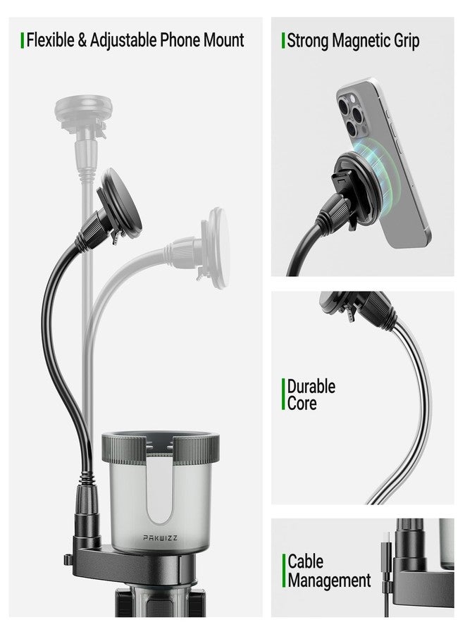 PakWizz 2-in-1 Car Cup Holder Expander for Phone MagSafe, Cup Holder Phone Mount for Car with Adjustable Base, Compatible with Yeti 20/26/30 oz, Hydroflask 32/40 oz, Large Bottles in 2.8"-4",Transparent Black - Image 4