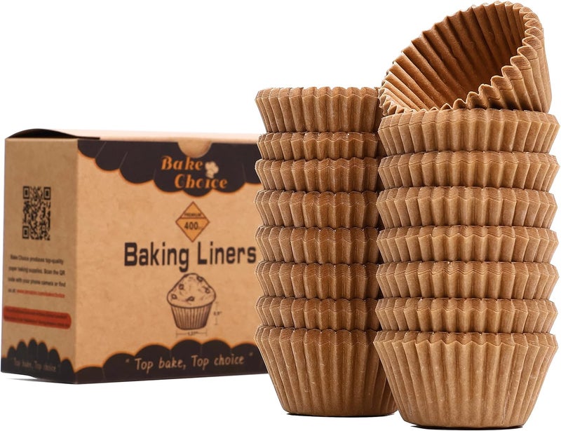 Bake Choice Non-Stick 400pcs Mini Cupcake Liners for Baking, Natural parchment muffin liners for Mini Muffin Pan, Cupcake Pan, Food Grade, Non Stick, Greaseproof - Image 1