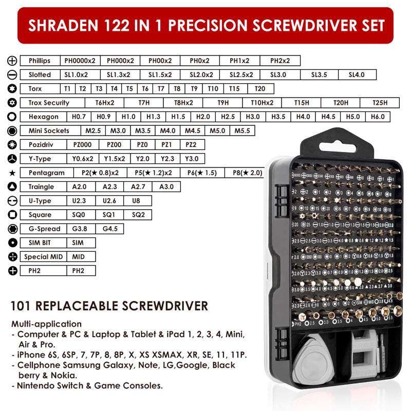 Sharden Precision Screwdriver Set, SHARDEN 122 in 1 Electronics Magnetic Repair Tool Kit with Case for Repair Computer, iPhone, PC, Cellphone, Laptop, Nintendo, PS4, Game Console, Watch, Glasses etc (Grey) - Image 2