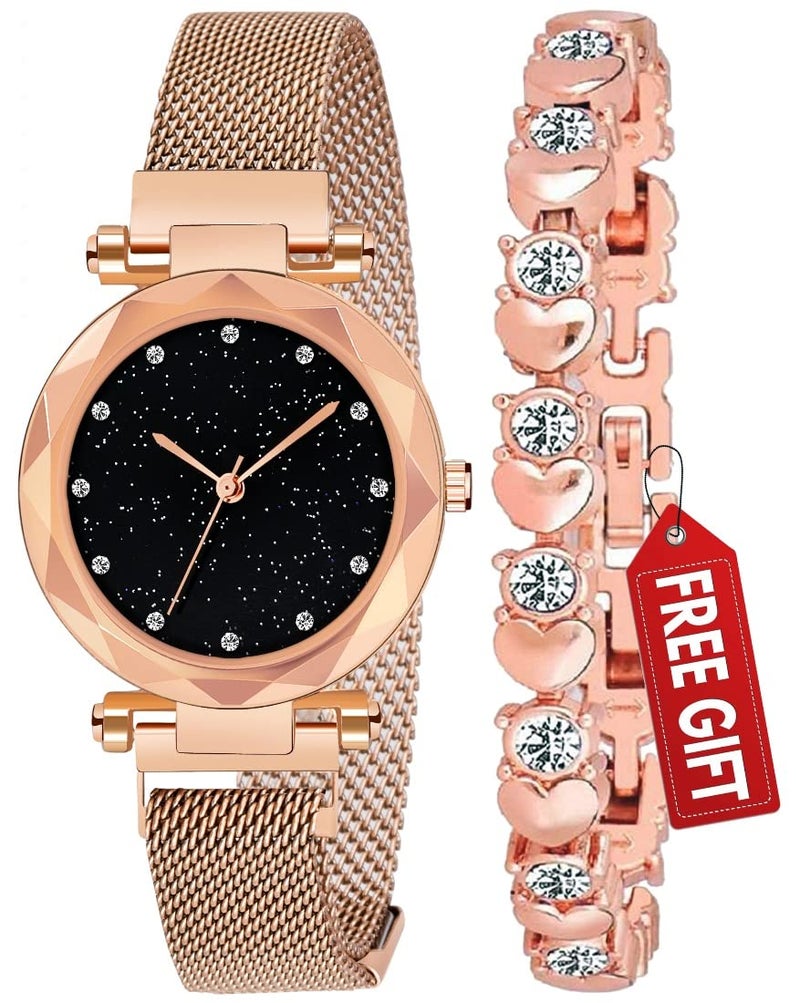 Acnos Premium Analogue Women's Rose-Gold Magnet Watch With Rosegold Bracelet With Gift Box - Metal - Image 1