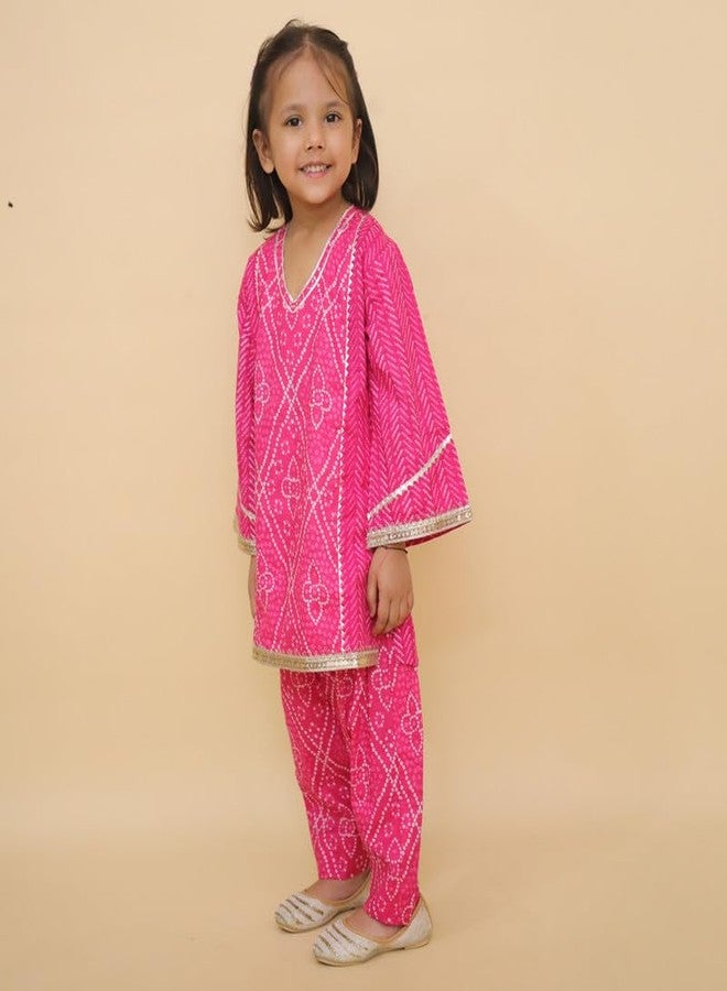 LITTLE GINNIE طقم كورتا قطن لفتاة صغيرة جيني 7-8 سنوات، وردي، طباعة بندhani، ملابس تقليدية للفتيات - Image 5