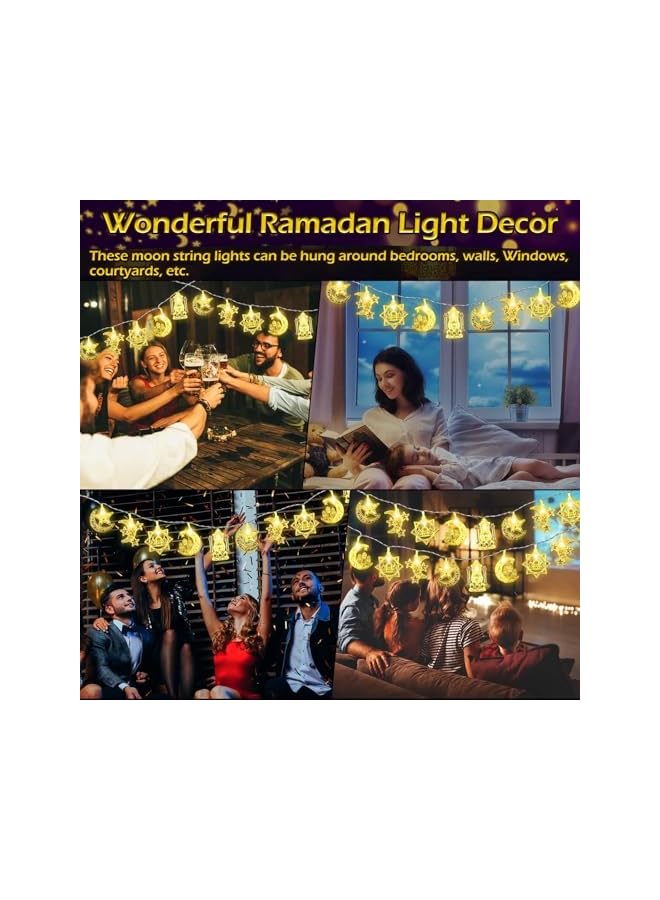 The Bros Ramadan Lights, 20FT 40LED Warm White Ramadan String Lights, Battery Operated Ramadan Star Moon Castle Lantern String Lights for Ramadan Decorations Eid Mubarak Outdoor Indoor Party Decor  - Image 5