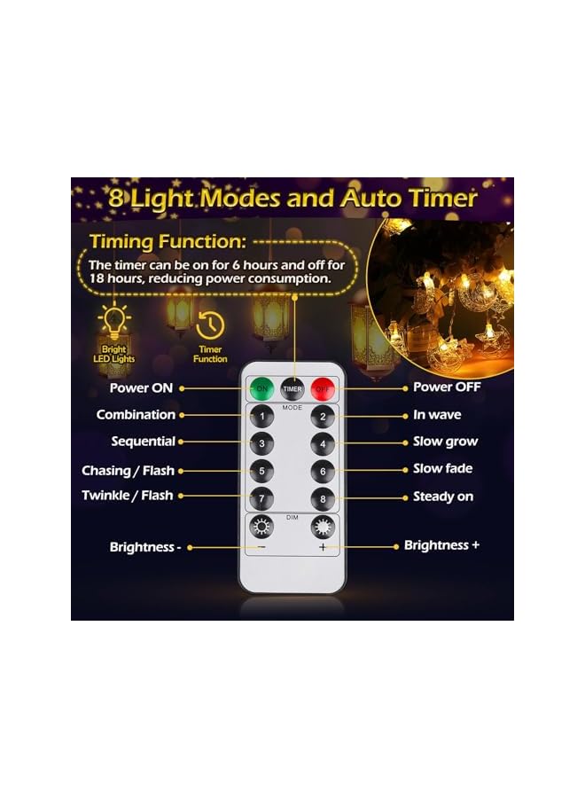 The Bros Ramadan Lights, 20FT 40LED Warm White Ramadan String Lights, Battery Operated Ramadan Star Moon Castle Lantern String Lights for Ramadan Decorations Eid Mubarak Outdoor Indoor Party Decor  - Image 4