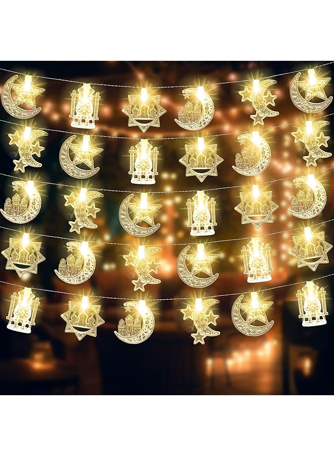 The Bros Ramadan Lights, 20FT 40LED Warm White Ramadan String Lights, Battery Operated Ramadan Star Moon Castle Lantern String Lights for Ramadan Decorations Eid Mubarak Outdoor Indoor Party Decor  - Image 1