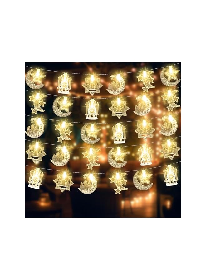 The Bros Ramadan Lights, 20FT 40LED Warm White Ramadan String Lights, Battery Operated Ramadan Star Moon Castle Lantern String Lights for Ramadan Decorations Eid Mubarak Outdoor Indoor Party Decor  - Image 2