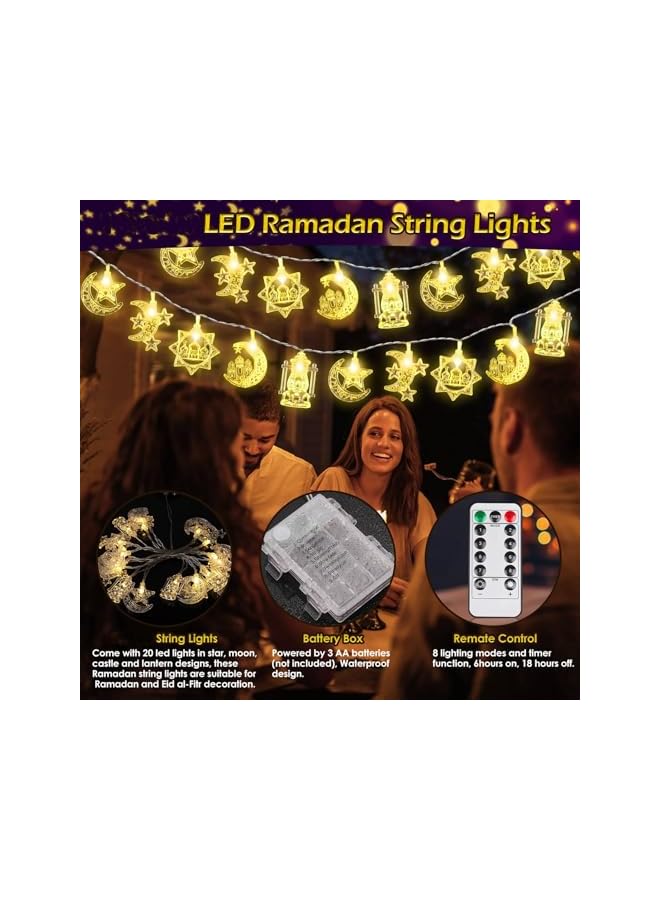 The Bros Ramadan Lights, 20FT 40LED Warm White Ramadan String Lights, Battery Operated Ramadan Star Moon Castle Lantern String Lights for Ramadan Decorations Eid Mubarak Outdoor Indoor Party Decor  - Image 3