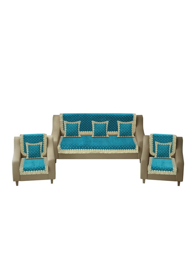 Dazzling DECOR Velvet Sofa Cover with Cushion Covers Set of 5 Seater - Premium Sofa Covers 3 Seater and 2 Seater Full Cover Set for Couch Seat - Heavy Fabric Sofa Slip Back Protector, 2801_Aqua - Image 2