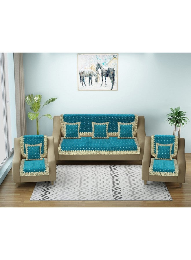 Dazzling DECOR Velvet Sofa Cover with Cushion Covers Set of 5 Seater - Premium Sofa Covers 3 Seater and 2 Seater Full Cover Set for Couch Seat - Heavy Fabric Sofa Slip Back Protector, 2801_Aqua - Image 1