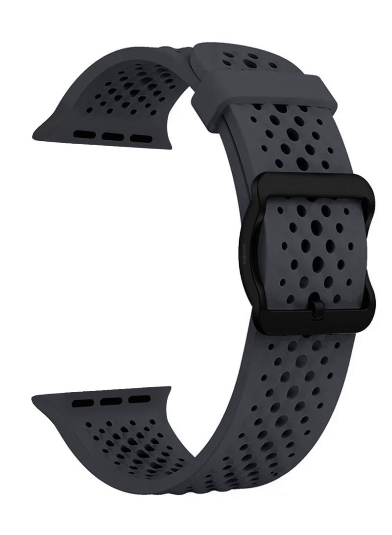 CATANES 49mm/45mm/44mm/ Sport Silicone Watch Band Compatible with Apple Watch Series 9/8/7/6/5/4/3/2/1 & SE – Breathable Soft Strap with Buckle -  Dark Grey - Image 1