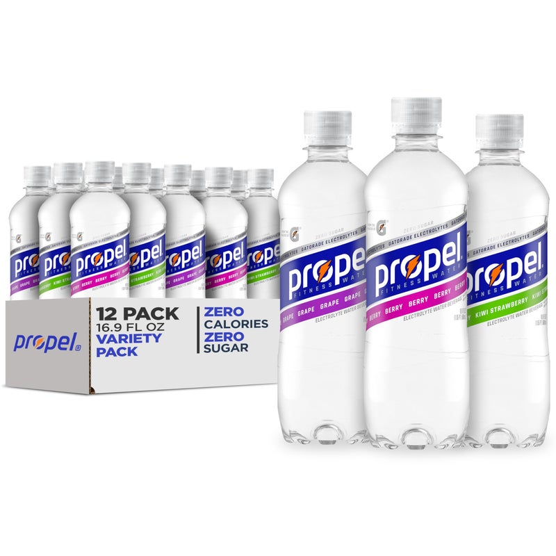 Propel, 3 Flavor Variety Pack, Zero Calorie Sports Drinking Water with Electrolytes and Vitamins C&E, 16.9 Fl Oz (Pack of 12) - Image 1