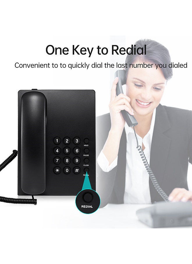 Generic - Corded Phone Desktop Fixed Telephone Wall Mountable Landline Phone Supprt Redial/Pause/Flash/Hold Ring Tone Adjustable No AC Power/Battery Required for Home Hotel Reception Office Bank Call Center - Image 1