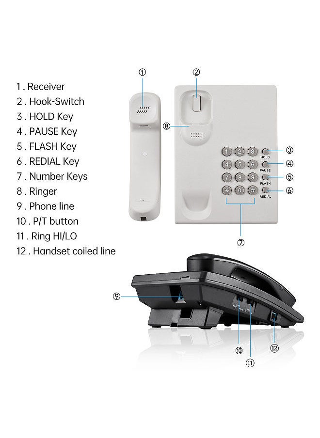 Generic - Corded Phone Desktop Fixed Telephone Wall Mountable Landline Phone Supprt Redial/Pause/Flash/Hold Ring Tone Adjustable No AC Power/Battery Required for Home Hotel Reception Office Bank Call Center - Image 1