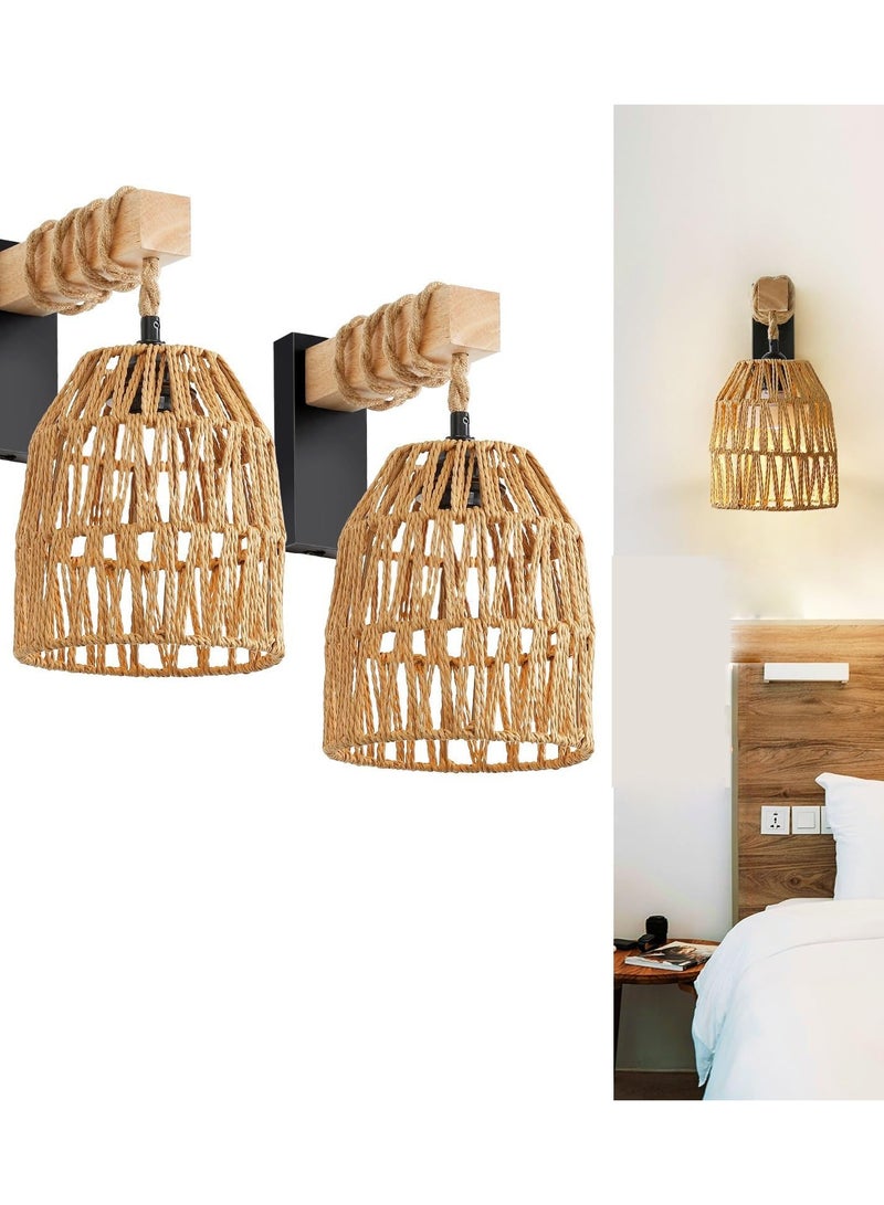 general Rechargeable Wall Sconce, Battery Operated Wall Sconce with Remote Control, Boho Upgrade Rechargeable Rattan Wall Sconce, Wireless Wall Sconces Set of Two for Bedroom, Living Room, Entryway - Image 1