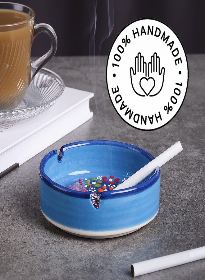 Crystalia Ceramic Ashtrays, Hand Decorated Cigar Ash Trays for Outdoor Indoor Home Patio or Tabletop, Cute Ashtray for Cigarettes, Vintage Ash Holder (Blue) - Image 2