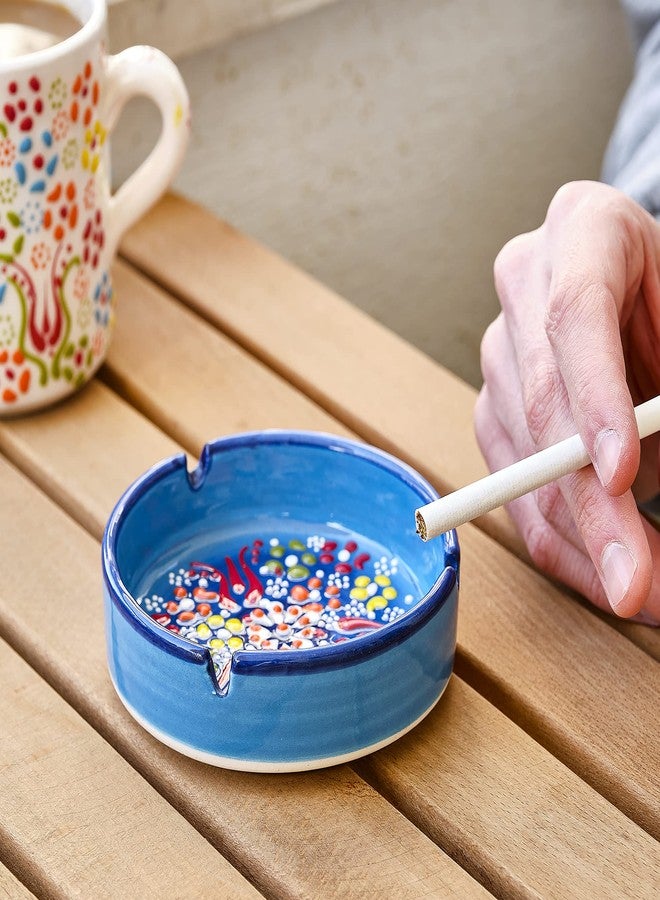 Crystalia Ceramic Ashtrays, Hand Decorated Cigar Ash Trays for Outdoor Indoor Home Patio or Tabletop, Cute Ashtray for Cigarettes, Vintage Ash Holder (Blue) - Image 3