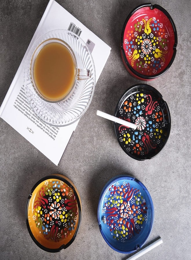 Crystalia Ceramic Ashtrays, Hand Decorated Cigar Ash Trays for Outdoor Indoor Home Patio or Tabletop, Cute Ashtray for Cigarettes, Vintage Ash Holder (Blue) - Image 4