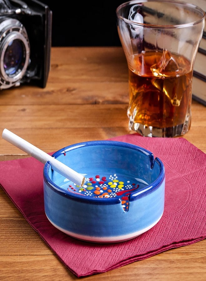 Crystalia Ceramic Ashtrays, Hand Decorated Cigar Ash Trays for Outdoor Indoor Home Patio or Tabletop, Cute Ashtray for Cigarettes, Vintage Ash Holder (Blue) - Image 5