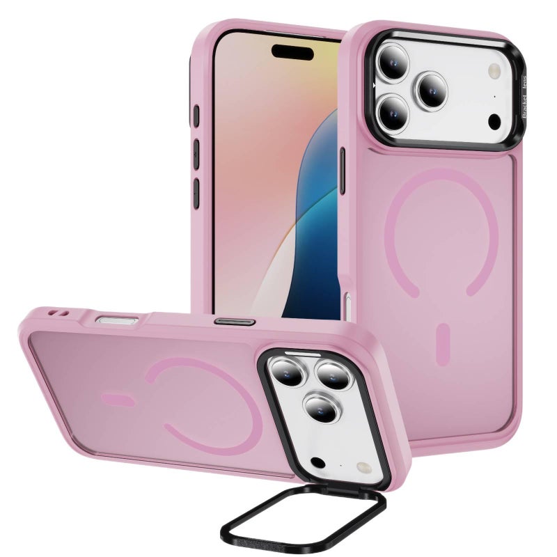 غطاء MagSafe بAcrylic لـ iPhone 16 / 16 Plus / 16 Pro / 16 Pro Max مع ملمس غير لامع ومغناطيس قوي مع مقاوم للصدمات مع حامل قائم مع حماية من السقوط باللون وردي مغناطيسي بوظيفة حامل. - Veloris - Image 1