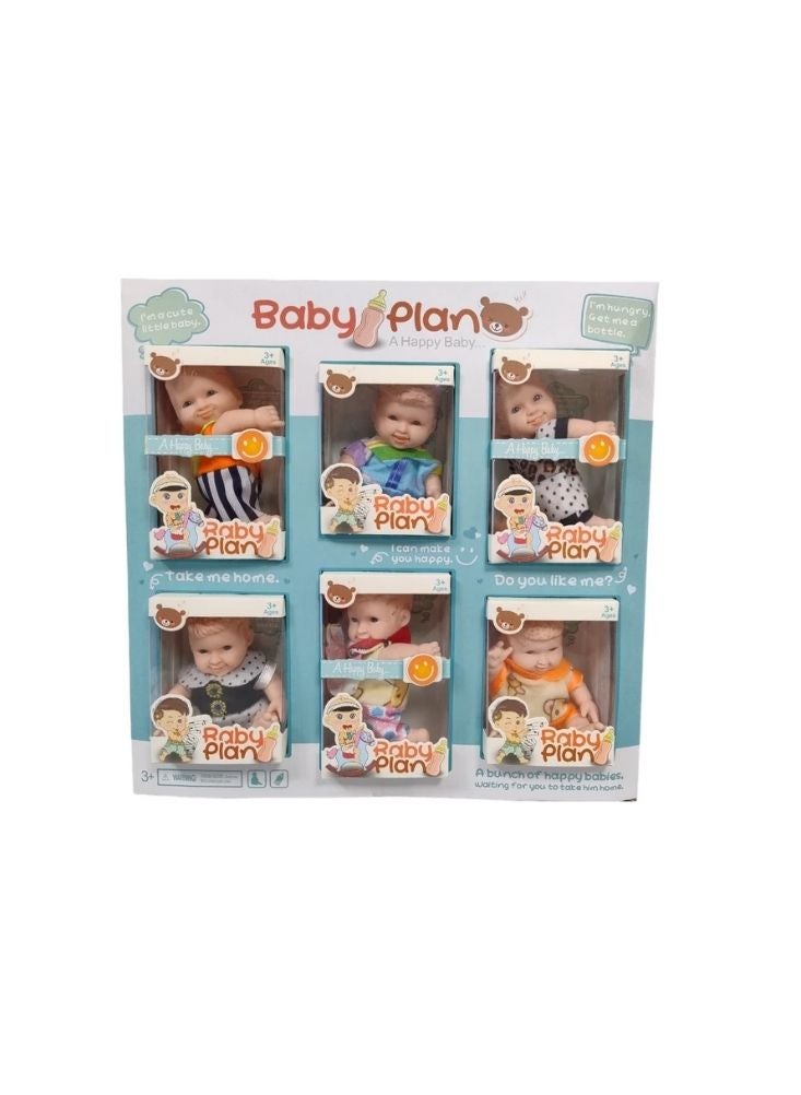 Baby Plan Happy Baby Doll Set – 6 Mini Realistic Dolls Pretend Play Toy for Kids