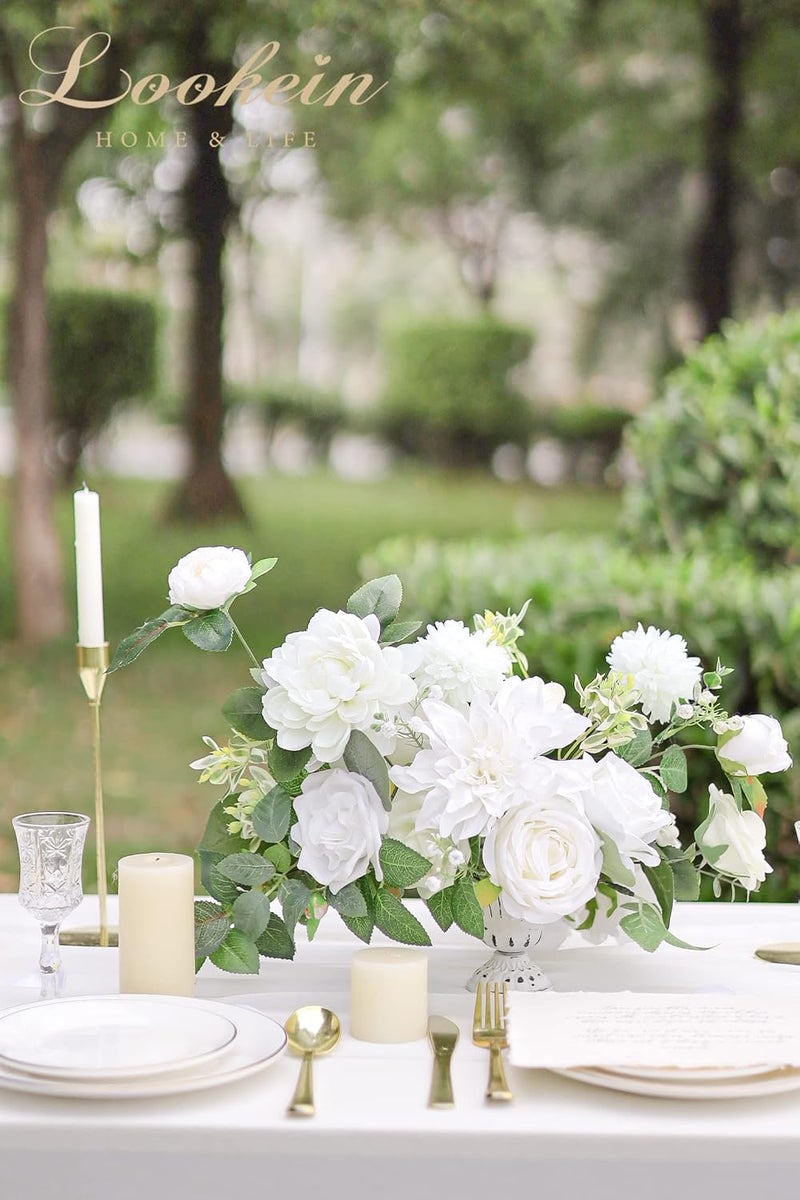 Lookein Artificial Flowers for DIY Wedding Decoration Bridal Bouquet Table Centerpieces Flower Garland Wreaths Aisle Arch Flower Decoration Home Decor, Vibrant Ivory - Image 3
