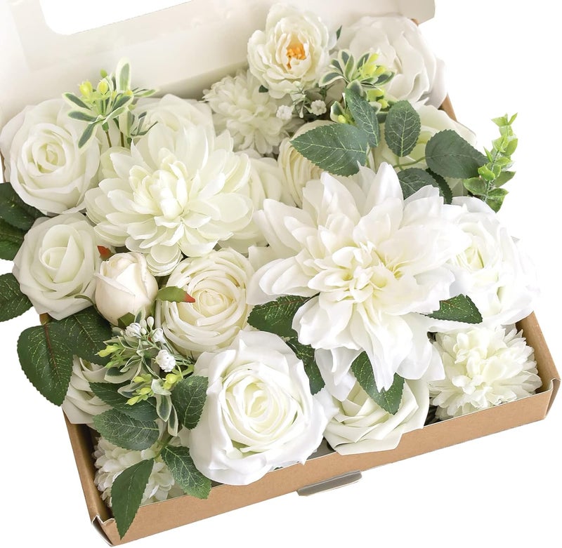 Lookein Artificial Flowers for DIY Wedding Decoration Bridal Bouquet Table Centerpieces Flower Garland Wreaths Aisle Arch Flower Decoration Home Decor, Vibrant Ivory - Image 1