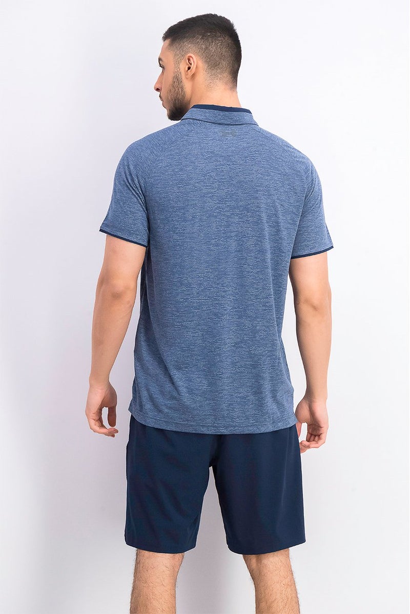 UNDER ARMOUR قميص بولو قصير الأكمام للرجال، أزرق شامبره - Image 4