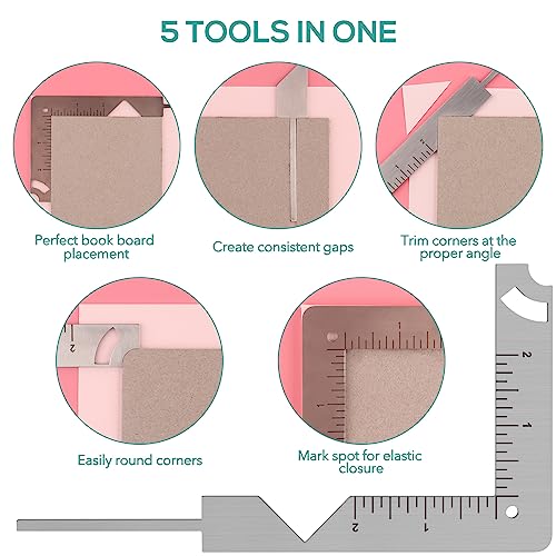 Briartw Book Cover Guide,5-in-1 Stainless Steel Metal Bookbinding Cover Tool for Making Book Cover-Creating Book Covers Out of Chipboard Simple-Adding Personal Touch to A Notebook or Album - Image 2