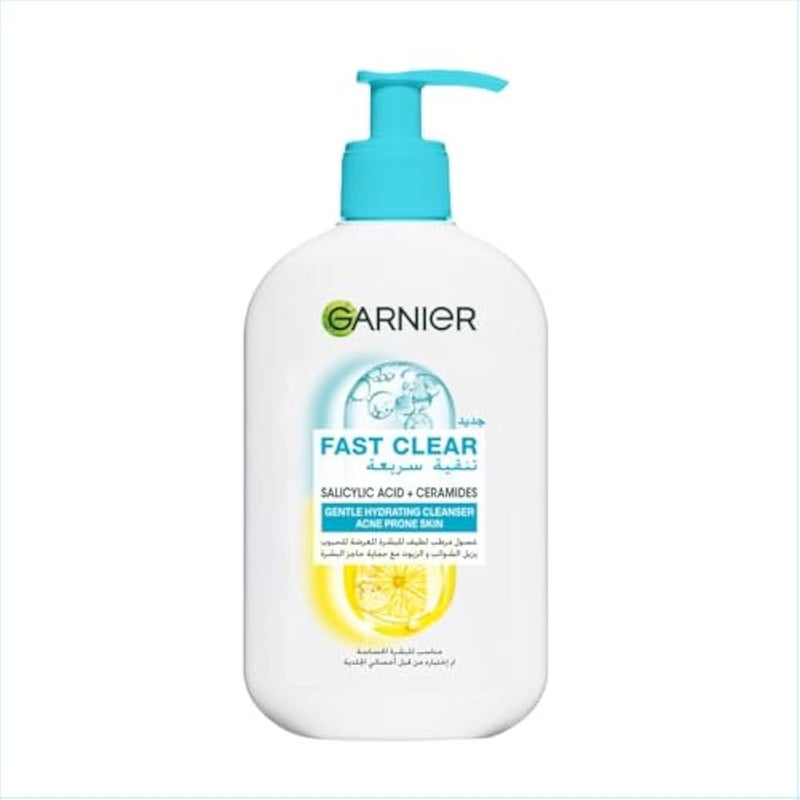 Garnier Fast Clear Gentle Cleanser, Deep Hydrating Face Wash for Acne Prone Skin with Salicylic Acid and Ceramides, Sulphate and Fragrance Free, 250ml - Image 1