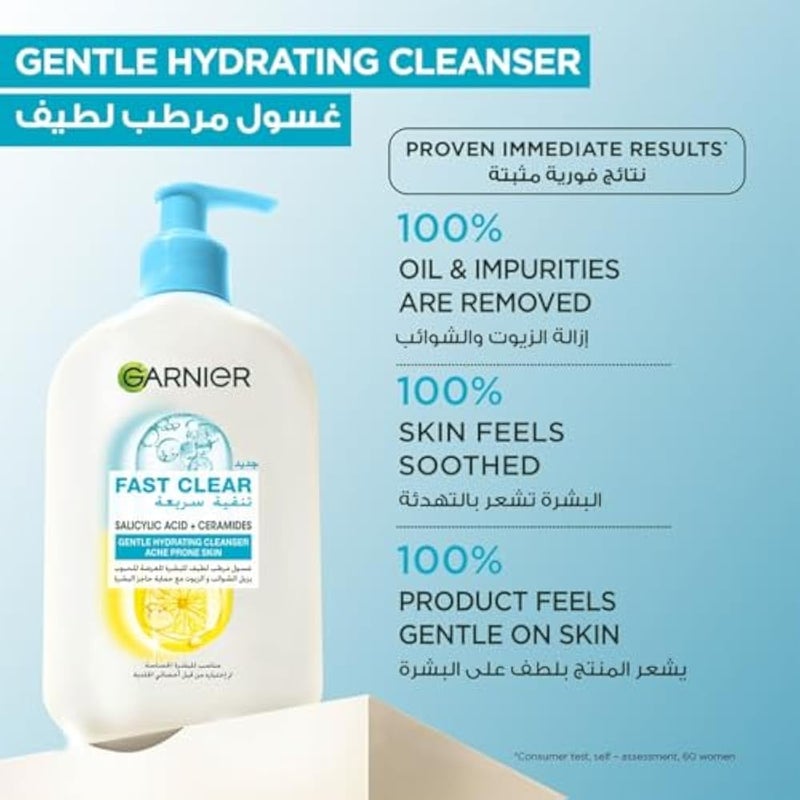Garnier Fast Clear Gentle Cleanser, Deep Hydrating Face Wash for Acne Prone Skin with Salicylic Acid and Ceramides, Sulphate and Fragrance Free, 250ml - Image 5