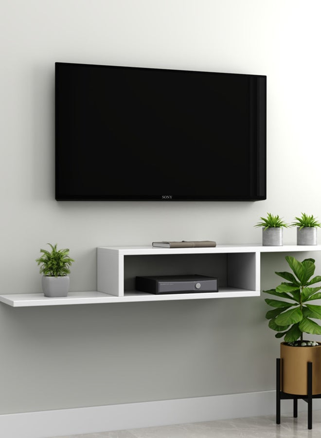 RIGID رف حامل خزانة تلفزيون خشبي مثبت على الحائط مع رف مقصورتين أبيض 18.5x135x24 سم - Image 1