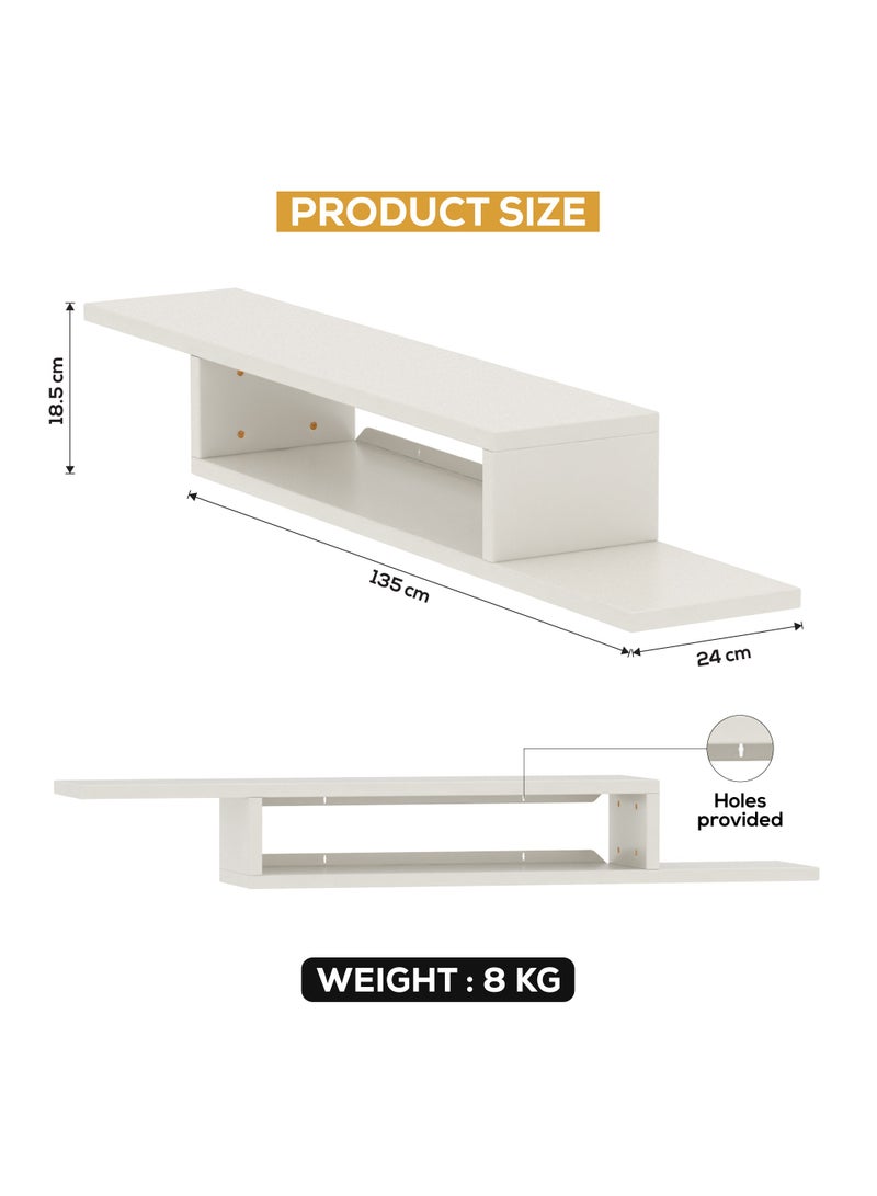RIGID رف حامل خزانة تلفزيون خشبي مثبت على الحائط مع رف مقصورتين أبيض 18.5x135x24 سم - Image 2
